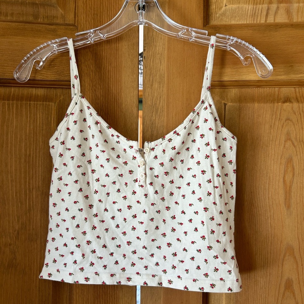 John Galt Cream Cami with Red Floral Design One Size